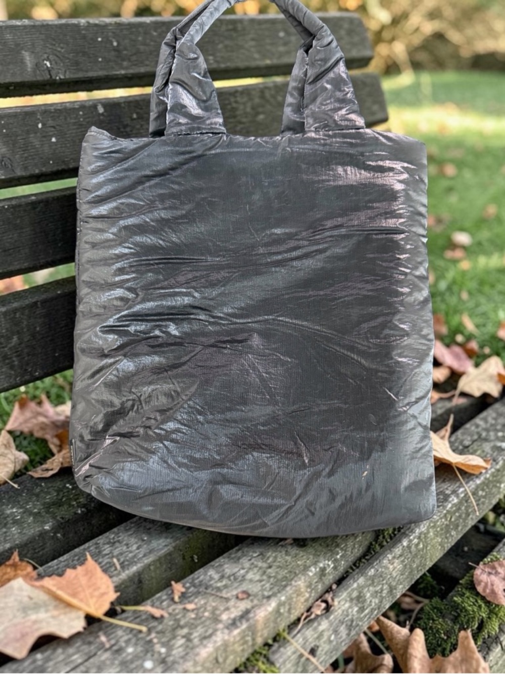 Caraa Shiny Black Nylon Sport Tote